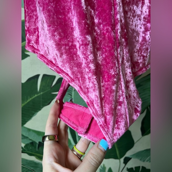 Free People Womens Pink Don't You Wish Crushed Velvet Bodysuit medium - Picture 8 of 10